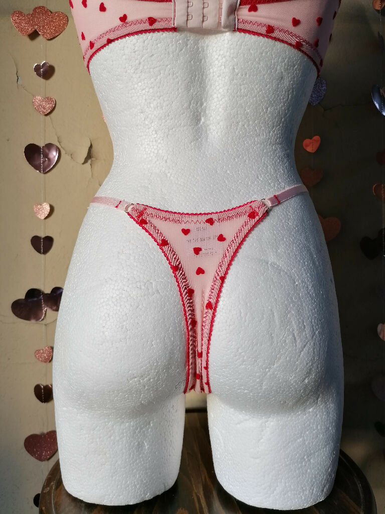 Pink Hearts Mesh Thong