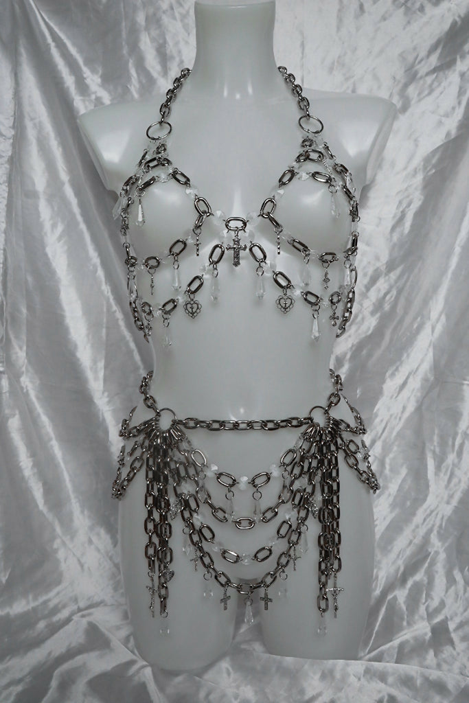 Benedetta crystal chain cross harness and belt set