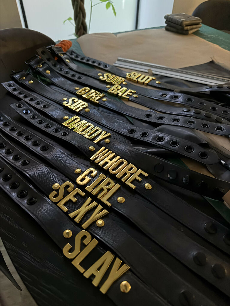 Latex choker - personalised with gold lettering