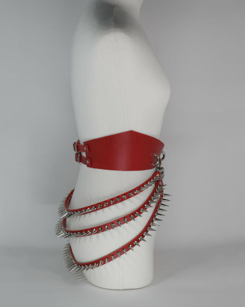 Leather Belt with D-rings and Spiked Straps