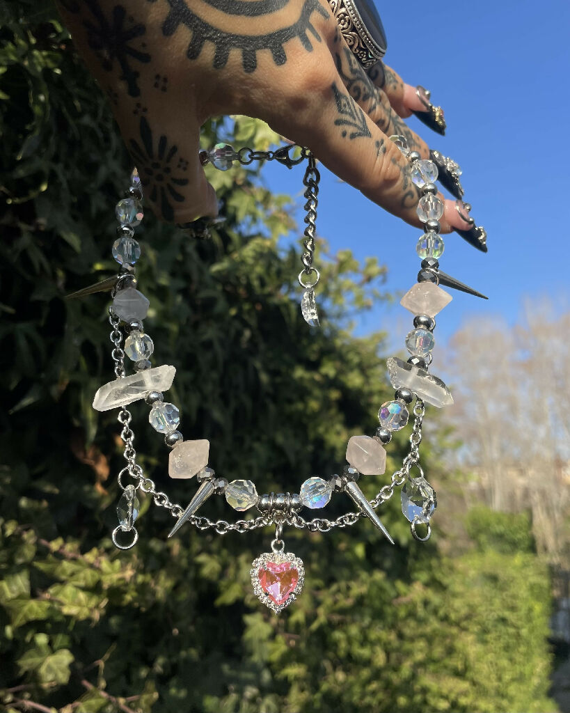 Spiked pink heart necklace