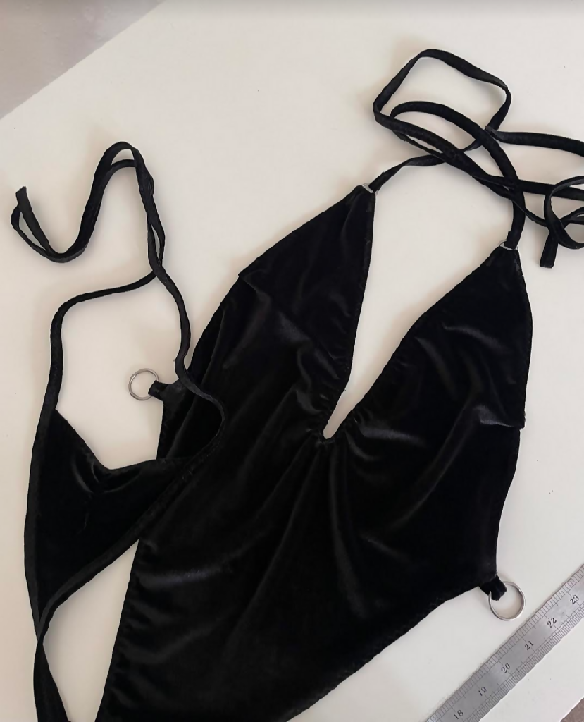 Odessa Bodysuit -Black Velour and Chrome