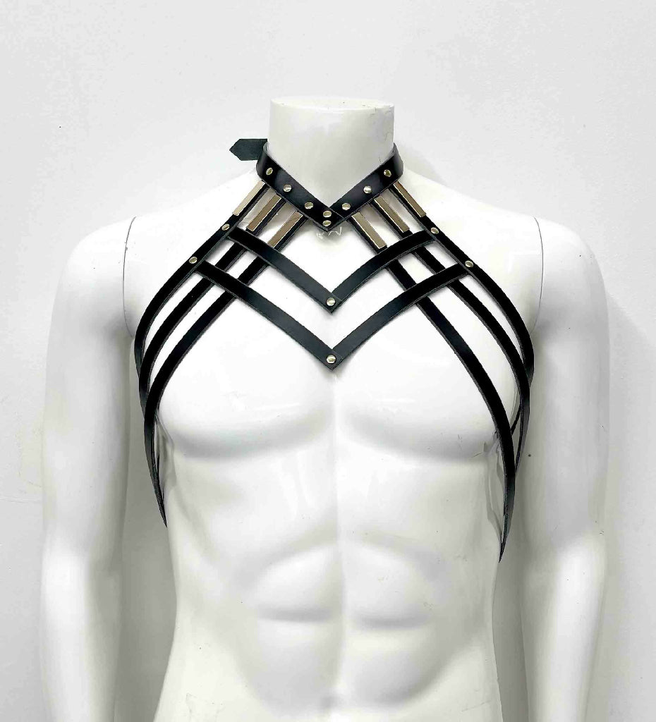Diedre-Draped-Leather-Neck-Harness-Mens-Gold-1