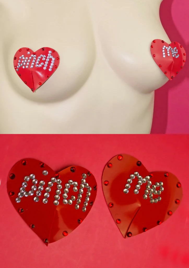 TEXT HEART LATEX NIPPLE PASTIES ( PICK YOUR TEXT )