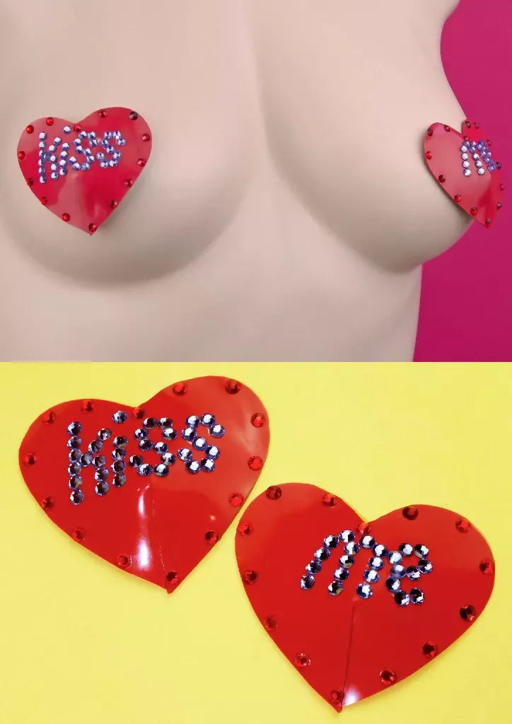 TEXT HEART LATEX NIPPLE PASTIES ( PICK YOUR TEXT )