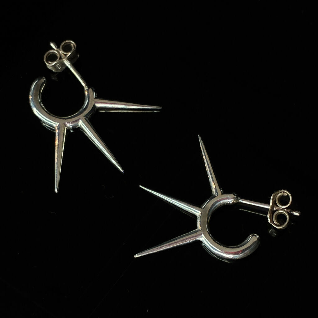 Triple penetration - stiletto spikes ear studs, sterling silver
