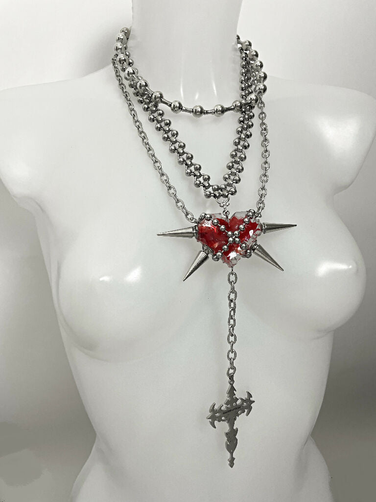 Eternal blood heart” three layer long necklace