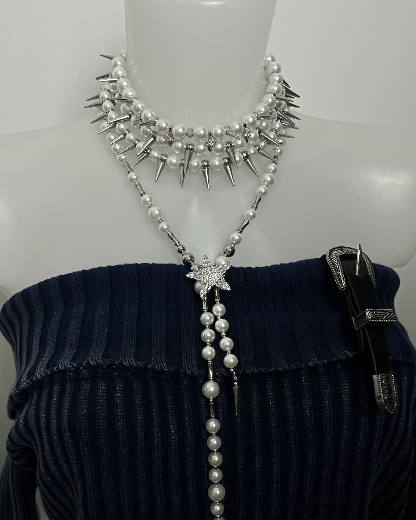 “Angel's Shackles” spiked pearls cross choker