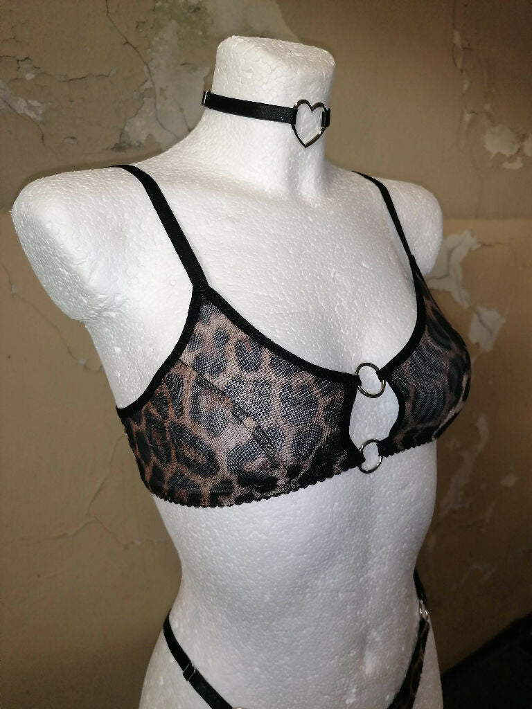 Mesh Bralette Leopard with Rings