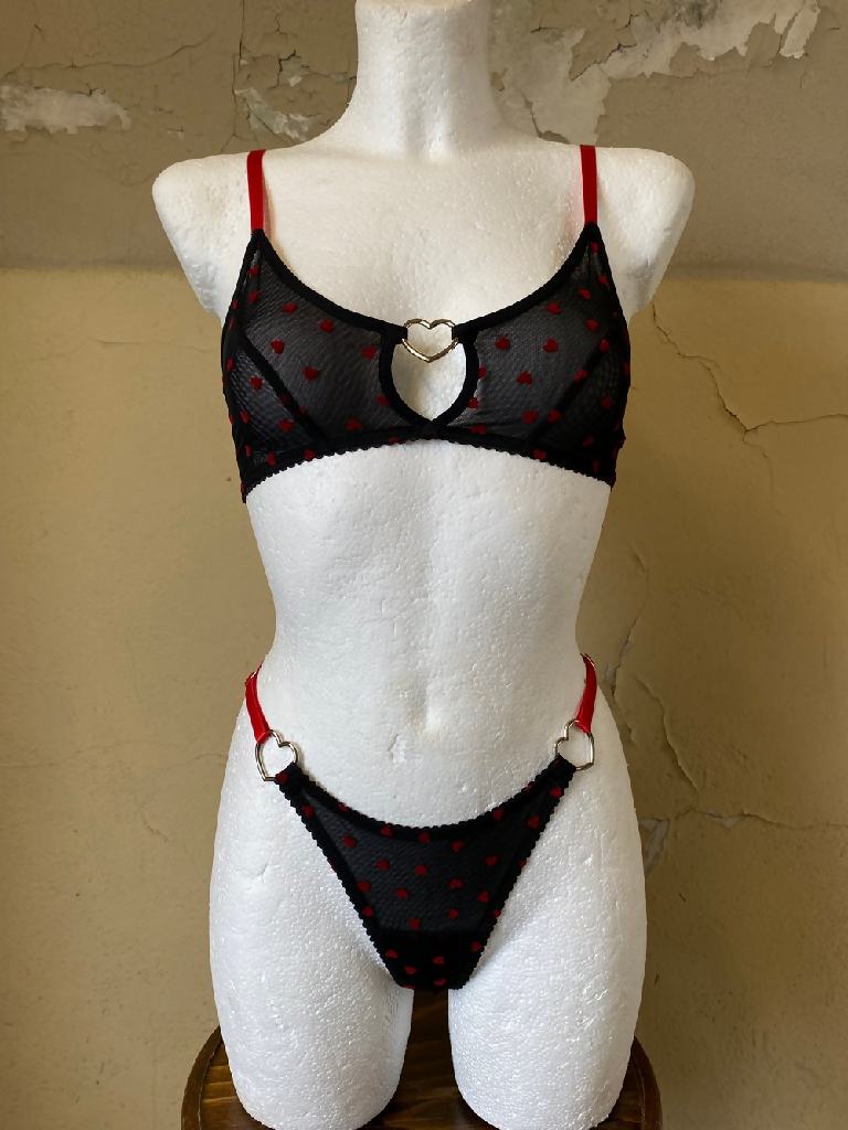 Pink Hearts Mesh Thong
