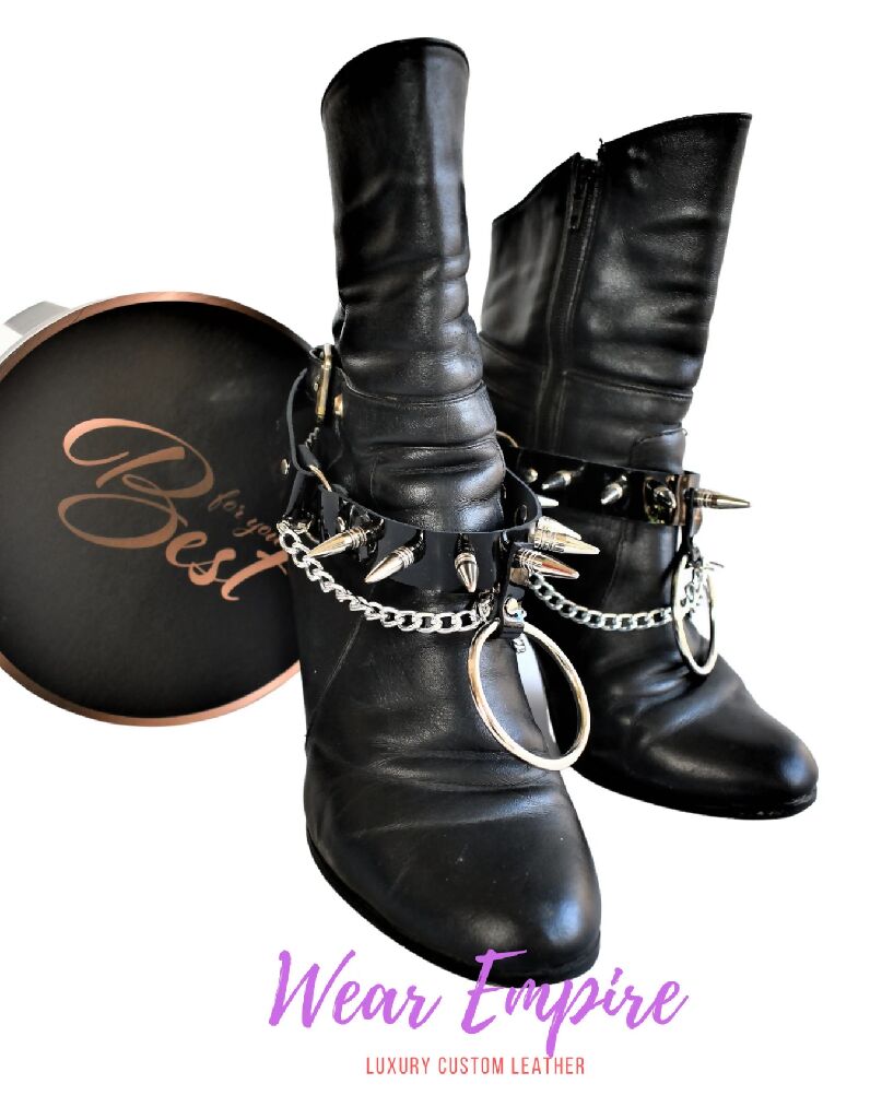 Unisex Leather Boot Straps with studs & chains
