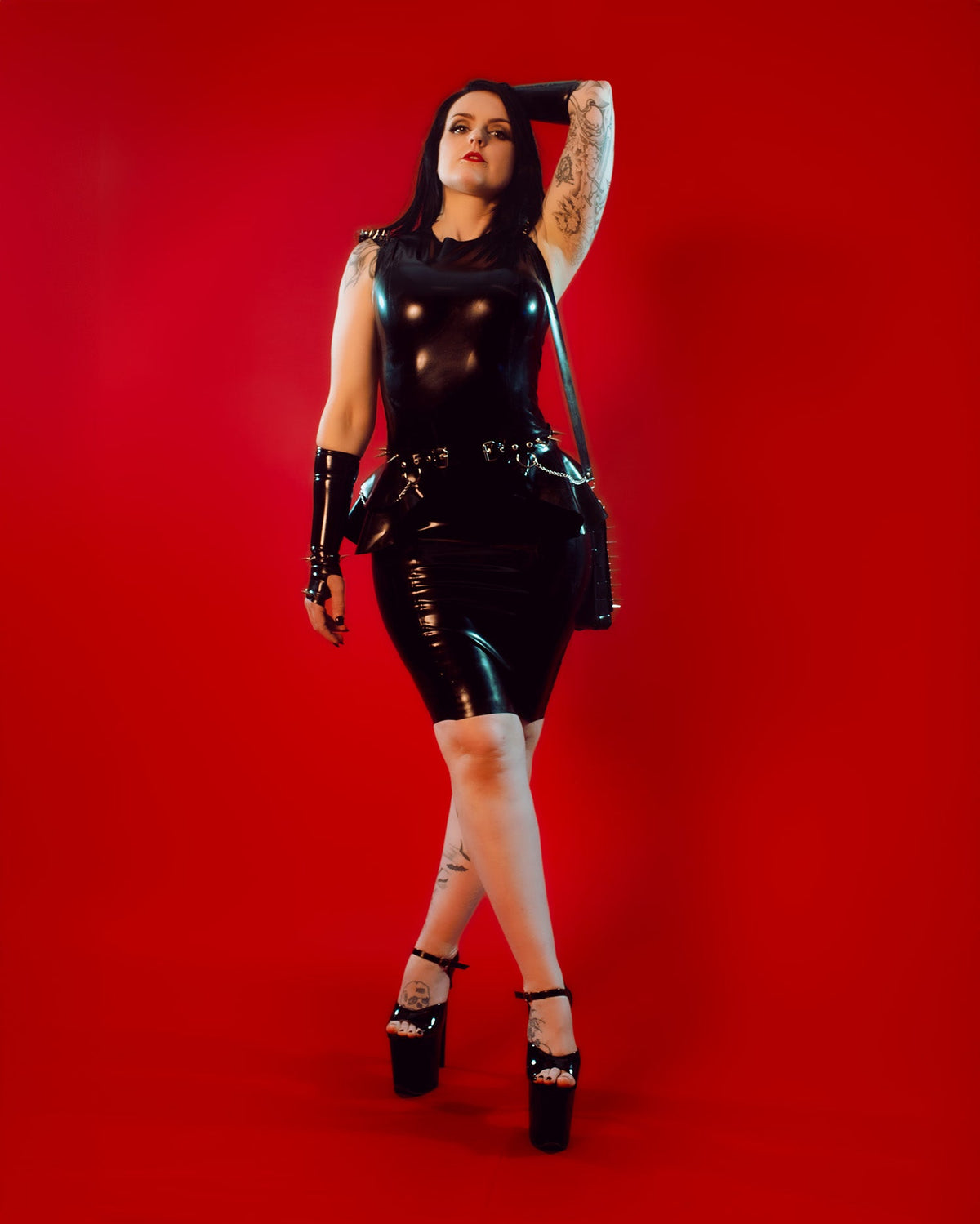 Latex Princess Dress with Spiked Shoulder Detail