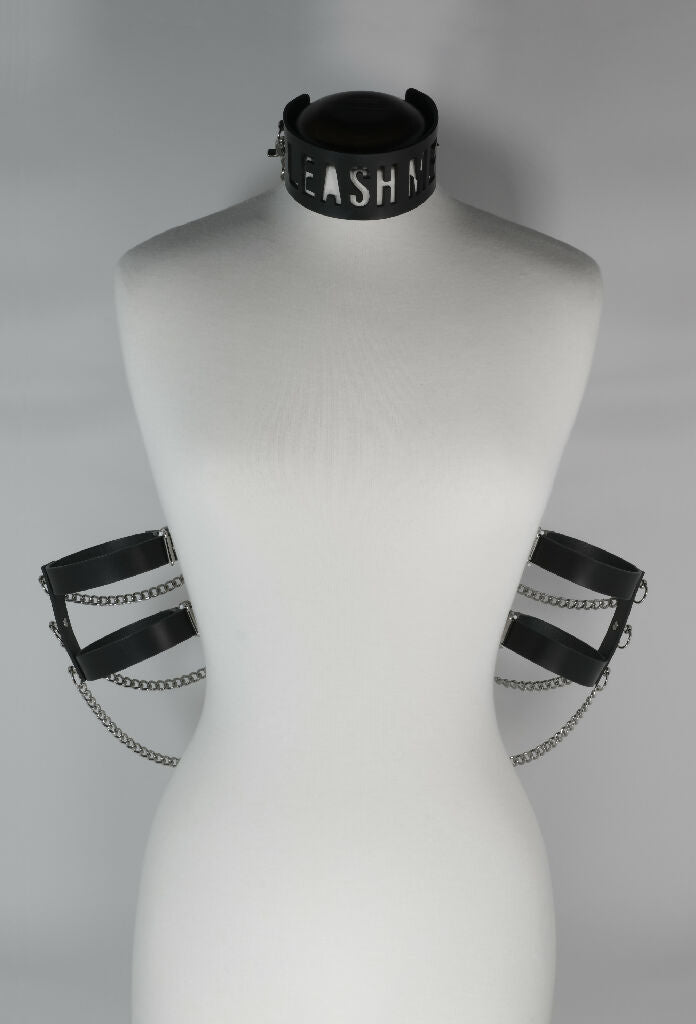 Leather Choker Lasercut with Arm Cuffs and chains