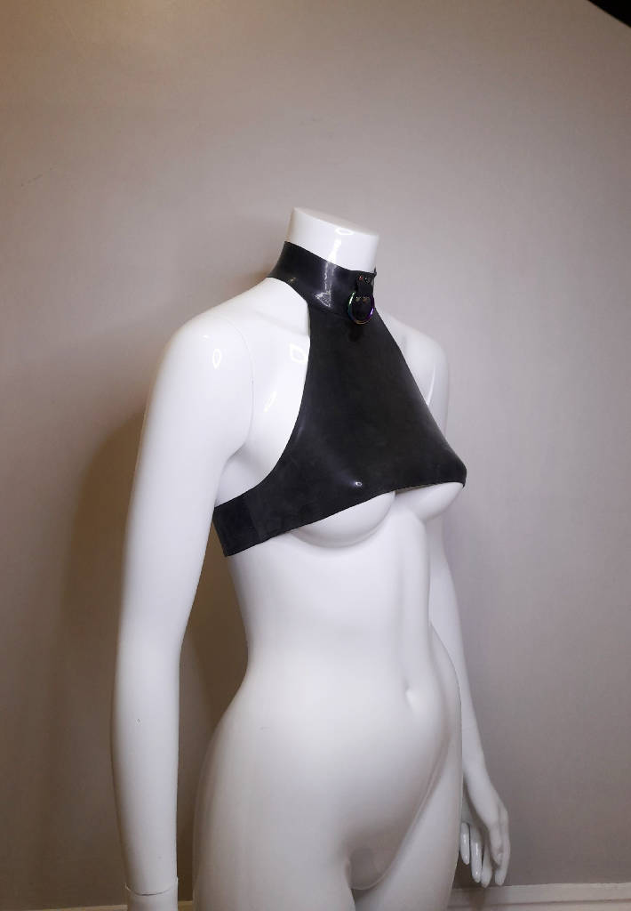 Latex Halter Neck Crop Top with O-ring Collar, Custom Made