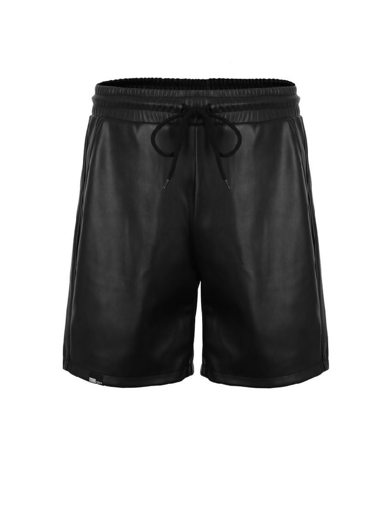 przod_spodnie_szorty_meskie_z_ekoskory_kieszenie_do_kolana_techno_rave_goth_unisex_czarne_przod_0624