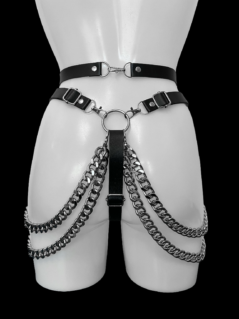 Slayer o ring spike vegan leather harness panties