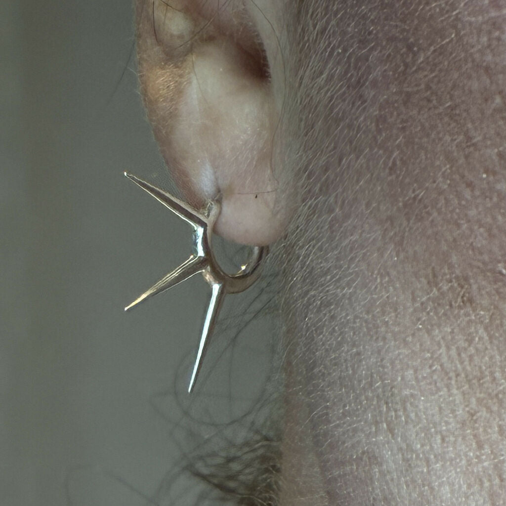 Triple penetration - stiletto spikes ear studs, sterling silver