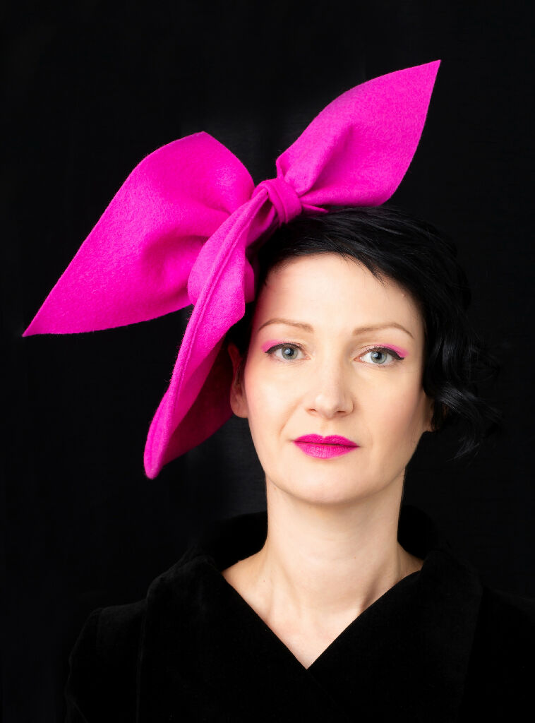 Hot pink 40s bow hat