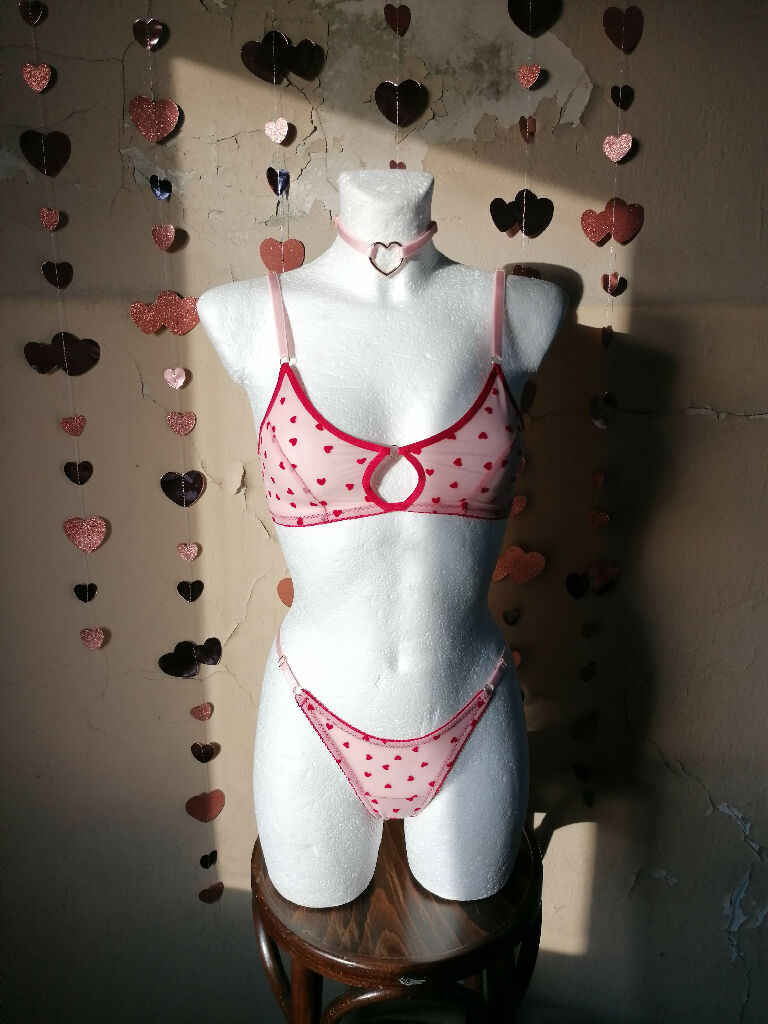 Pink Hearts Mesh Thong