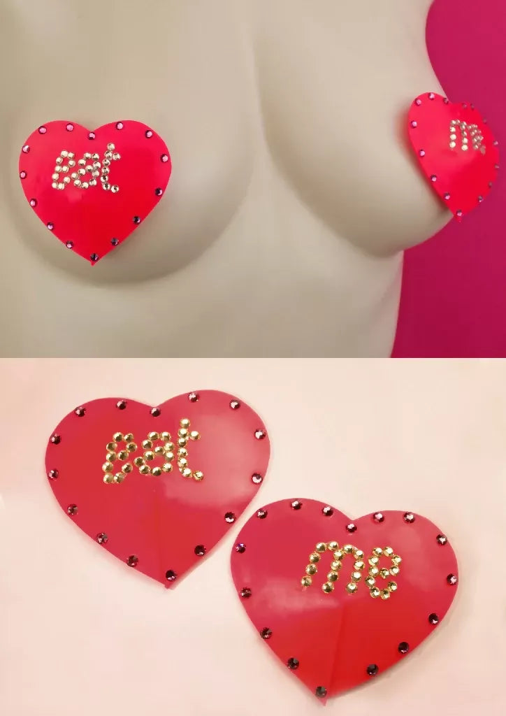 TEXT HEART LATEX NIPPLE PASTIES ( PICK YOUR TEXT )