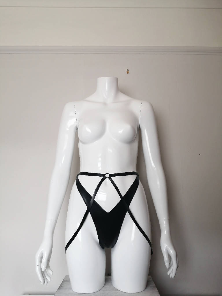 Latex High-waist Thong with Thigh Straps