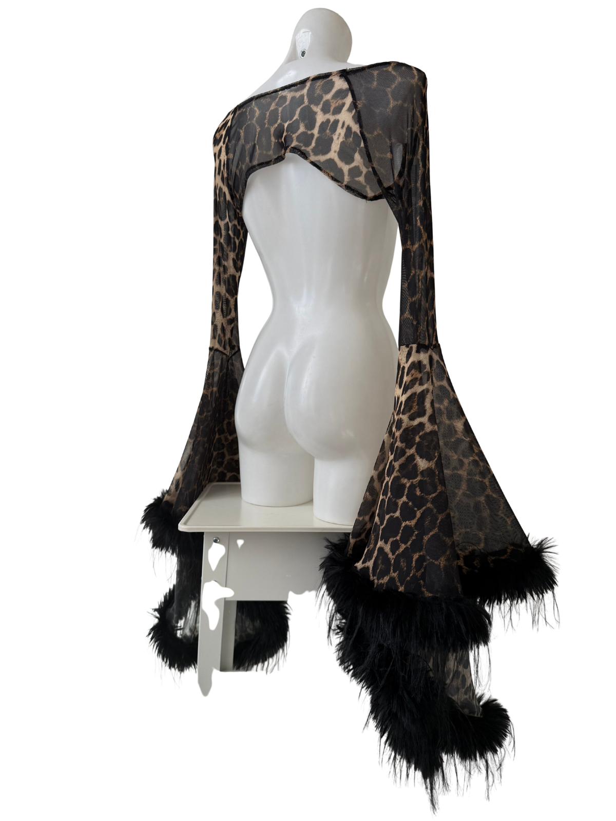 Leopard V2 Faux Fur Trim Bolero Shrug