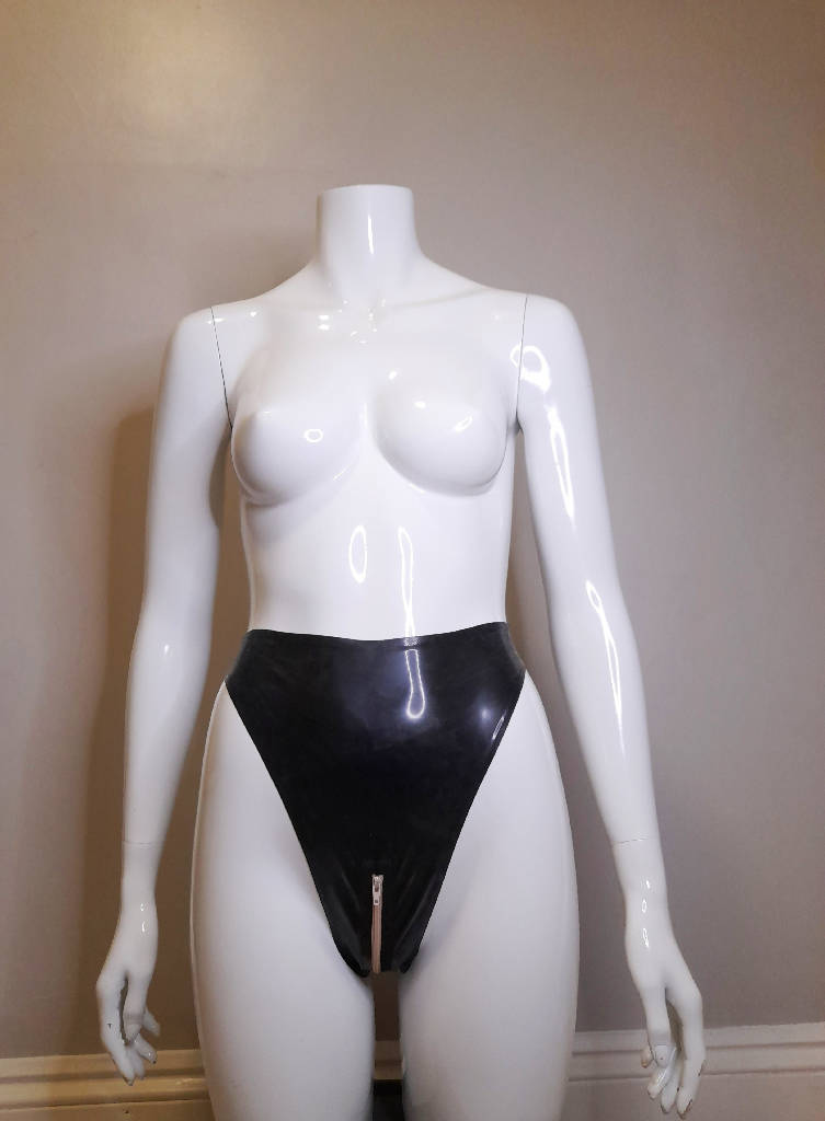 Latex Crotch Zip Thong Back Knickers. Custom Made