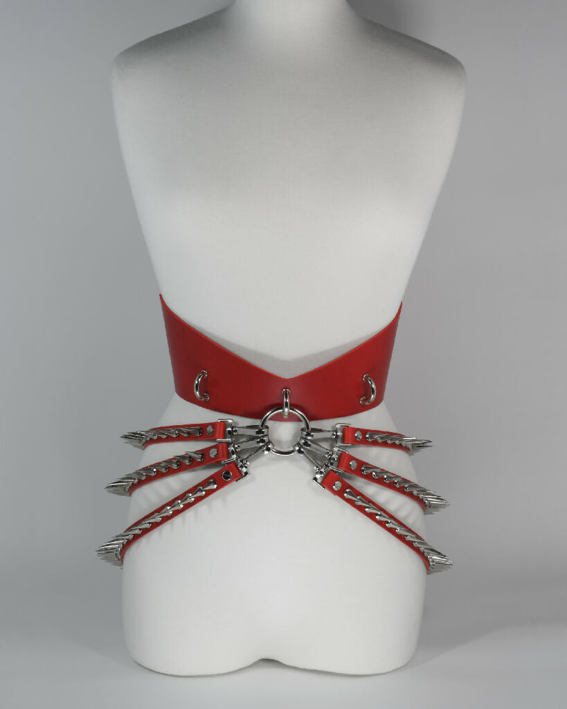 Leather Belt with D-rings and Spiked Straps