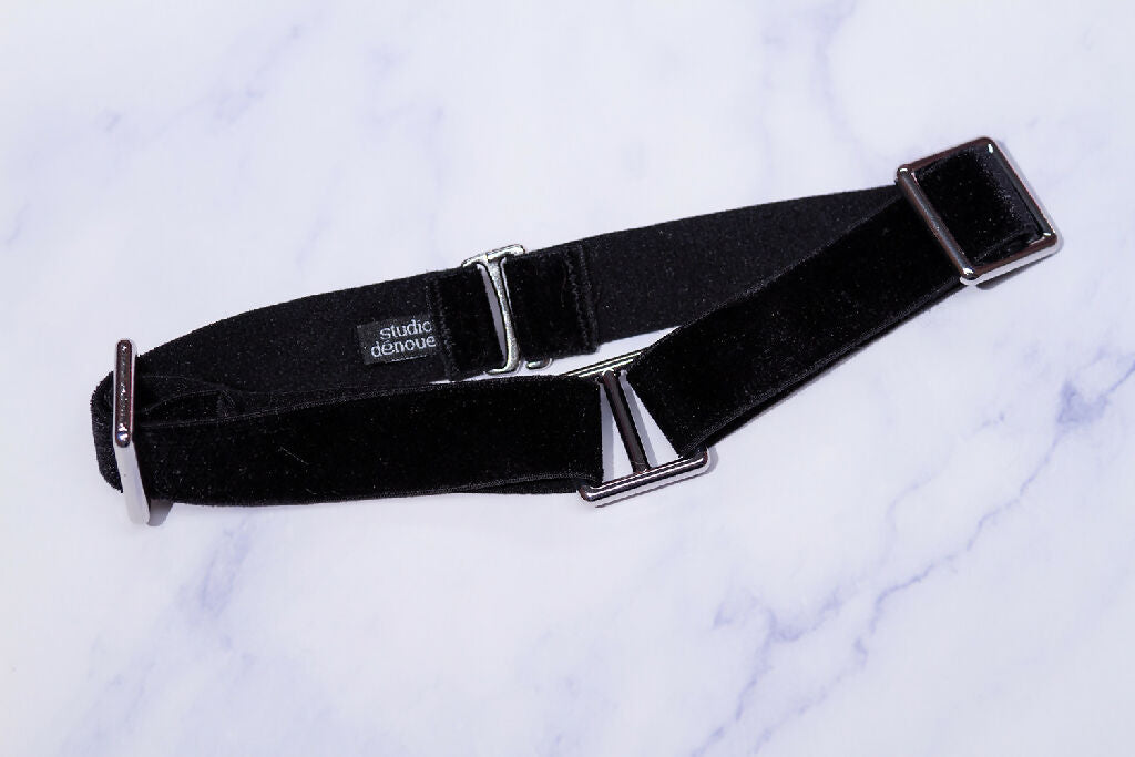 Choker No. 102, black velvet with chunky silver hardware