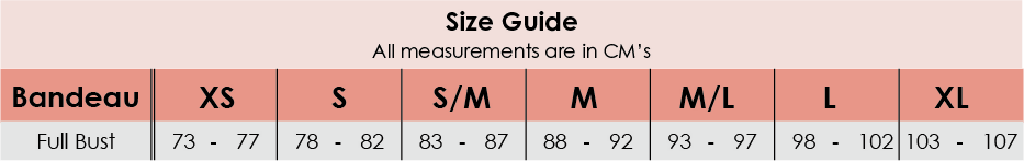 Charmskool size chart BANDEAU