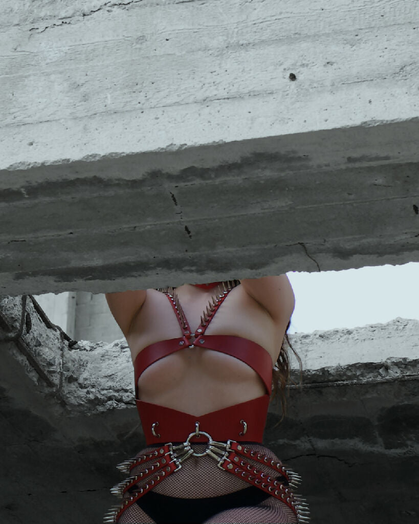 Leather Belt with D-rings and Spiked Straps