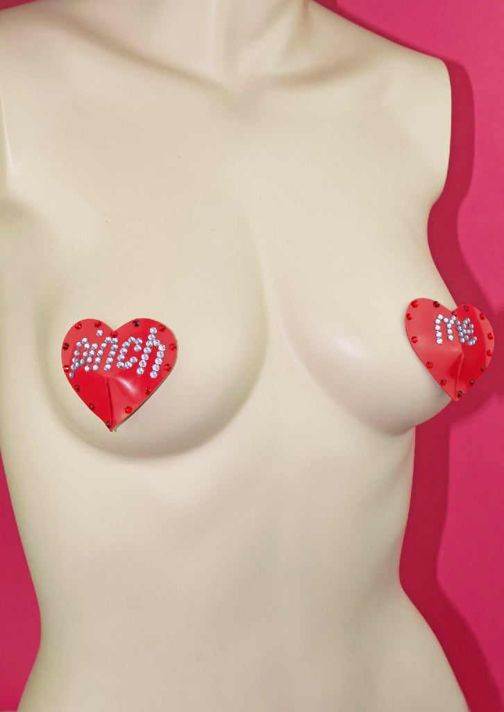 “PINCH ME” HEART LATEX NIPPLE PASTIES ( PICK YOUR COLOUR )