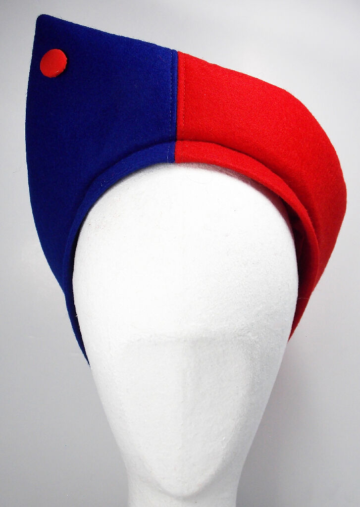 Red and blue pointed felt hat, 80s style