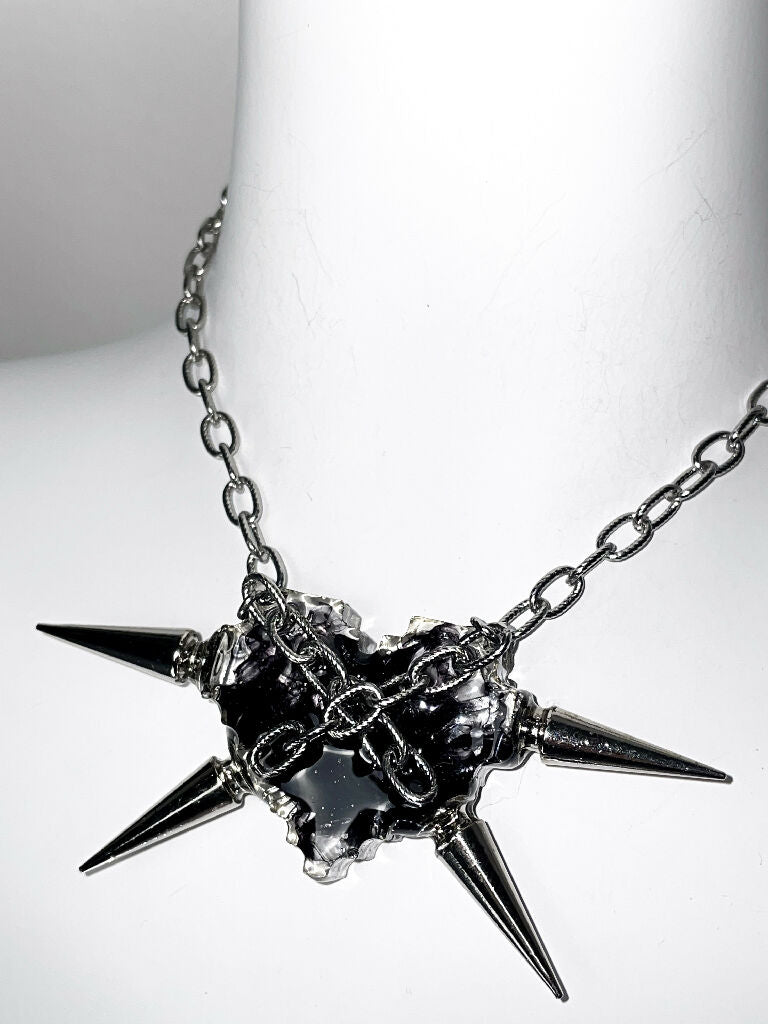 Undying love spiked black Heart necklace