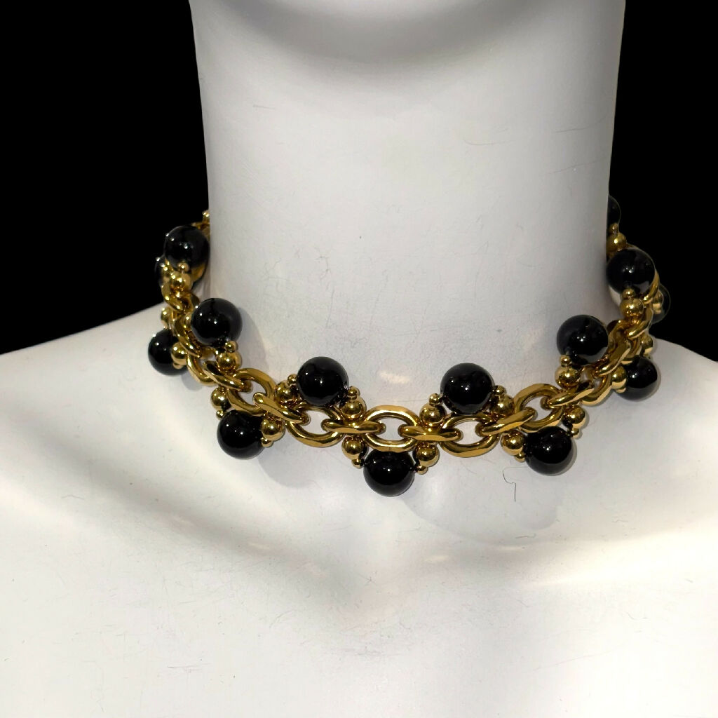 18k gold Natural ONYX TanGle choker /Necklace