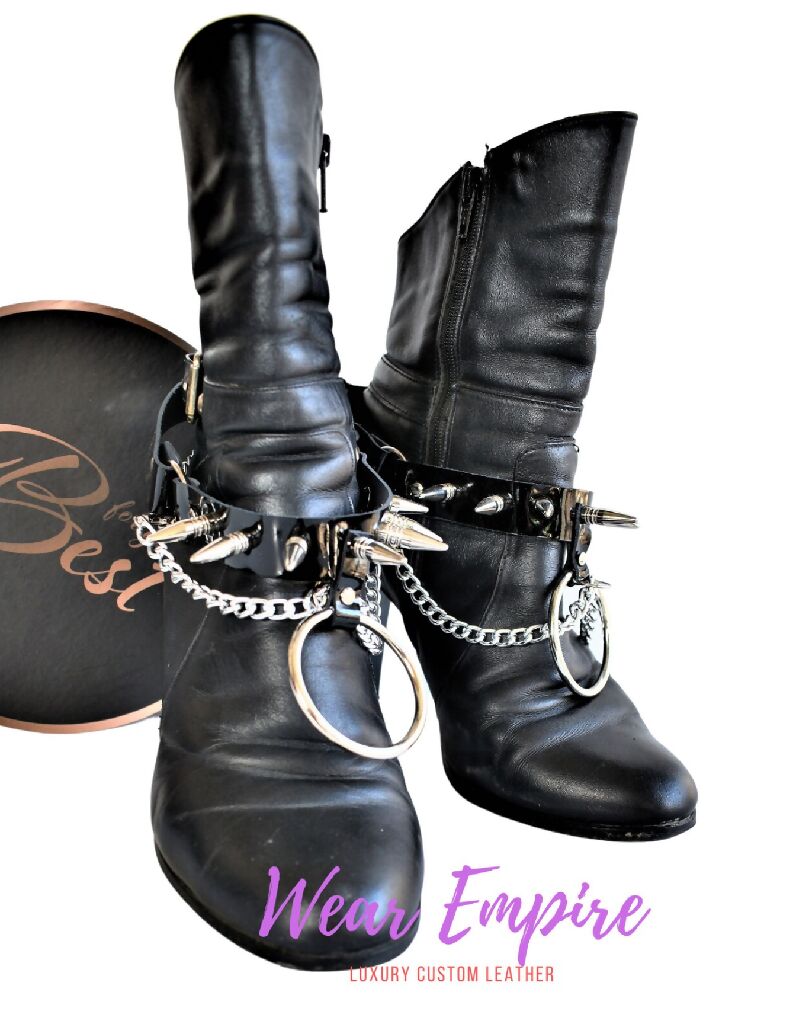 Unisex Leather Boot Straps with studs & chains