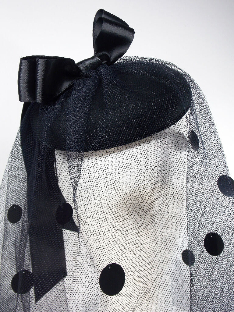 Black spot veil bow hat3