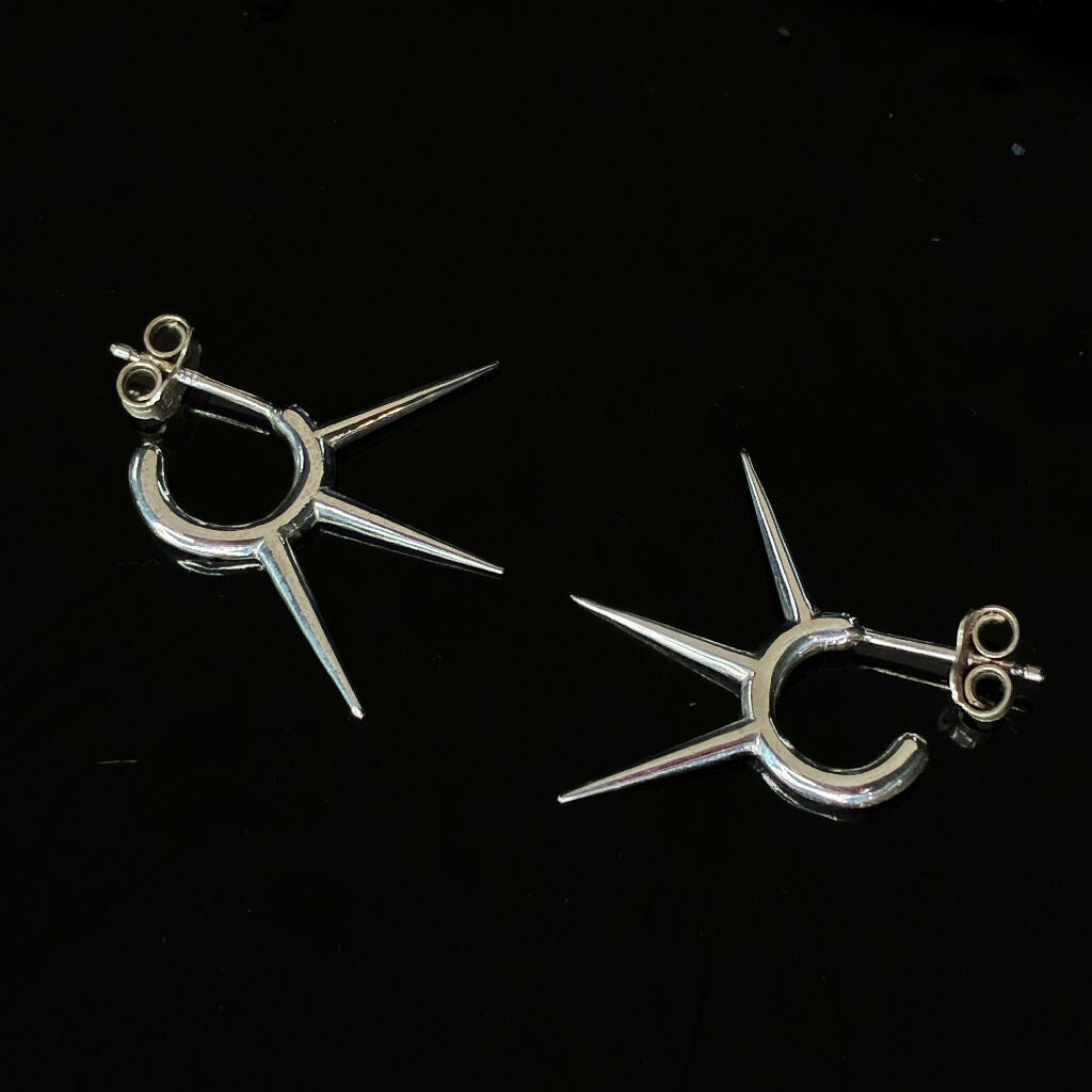 Triple penetration - stiletto spikes ear studs, sterling silver