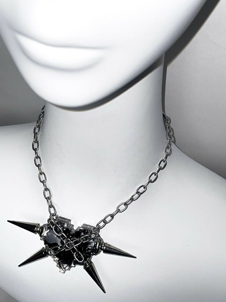 Undying love spiked black Heart necklace