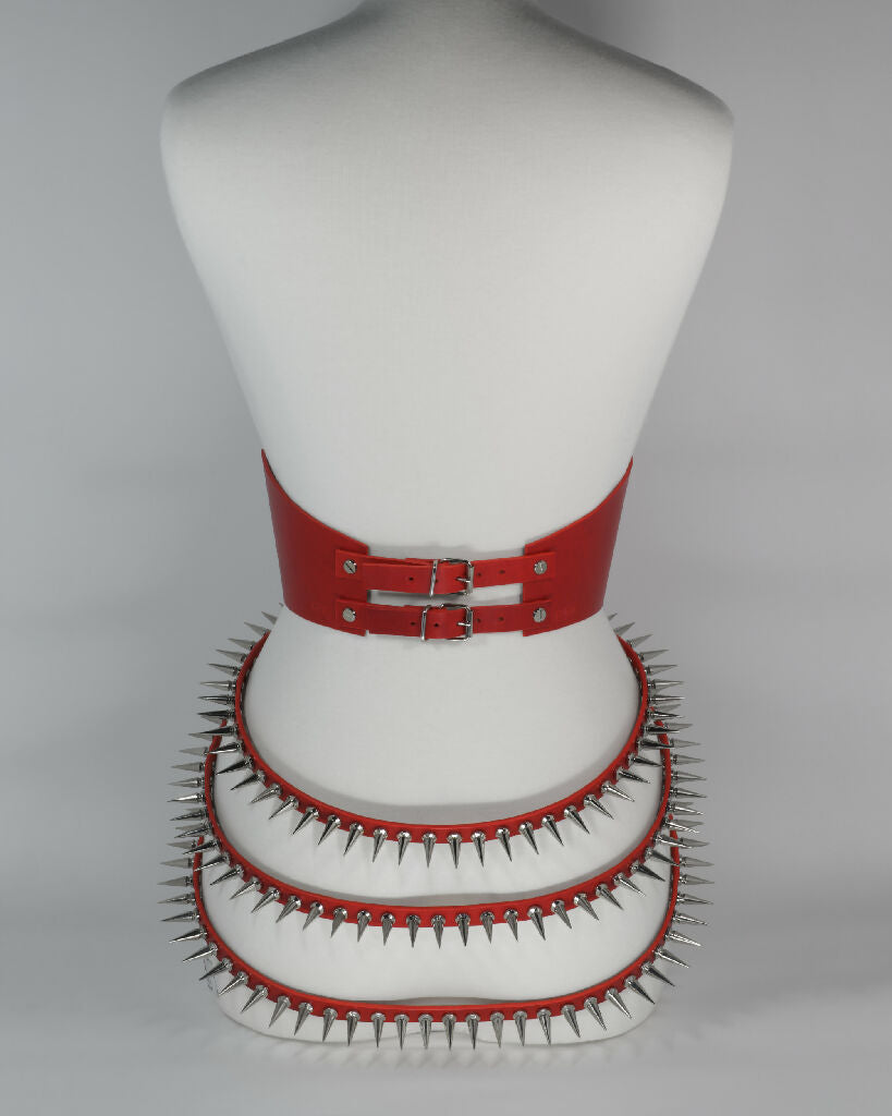 Leather Belt with D-rings and Spiked Straps