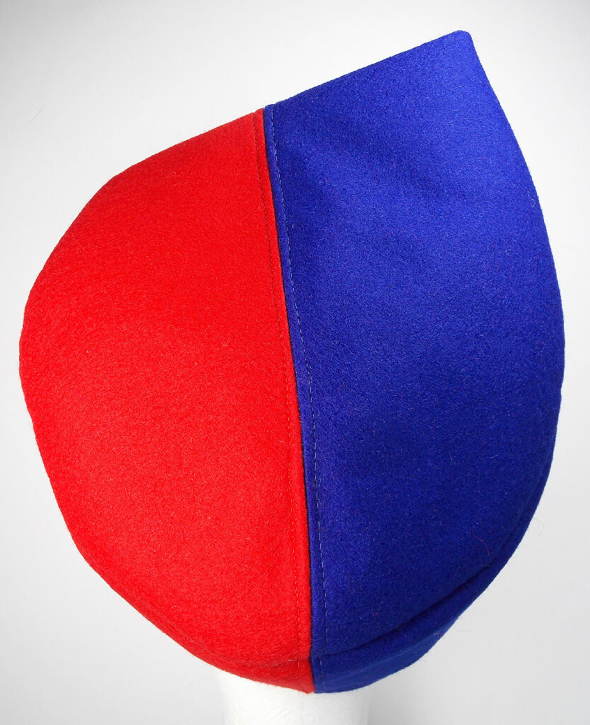 Red and blue pointed felt hat, 80s style