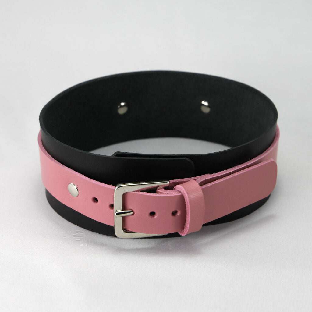 Leather Collar Black/Pink