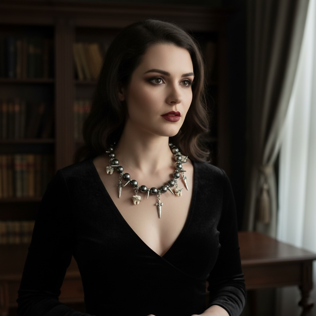 Molten Fangs grey pearls necklace