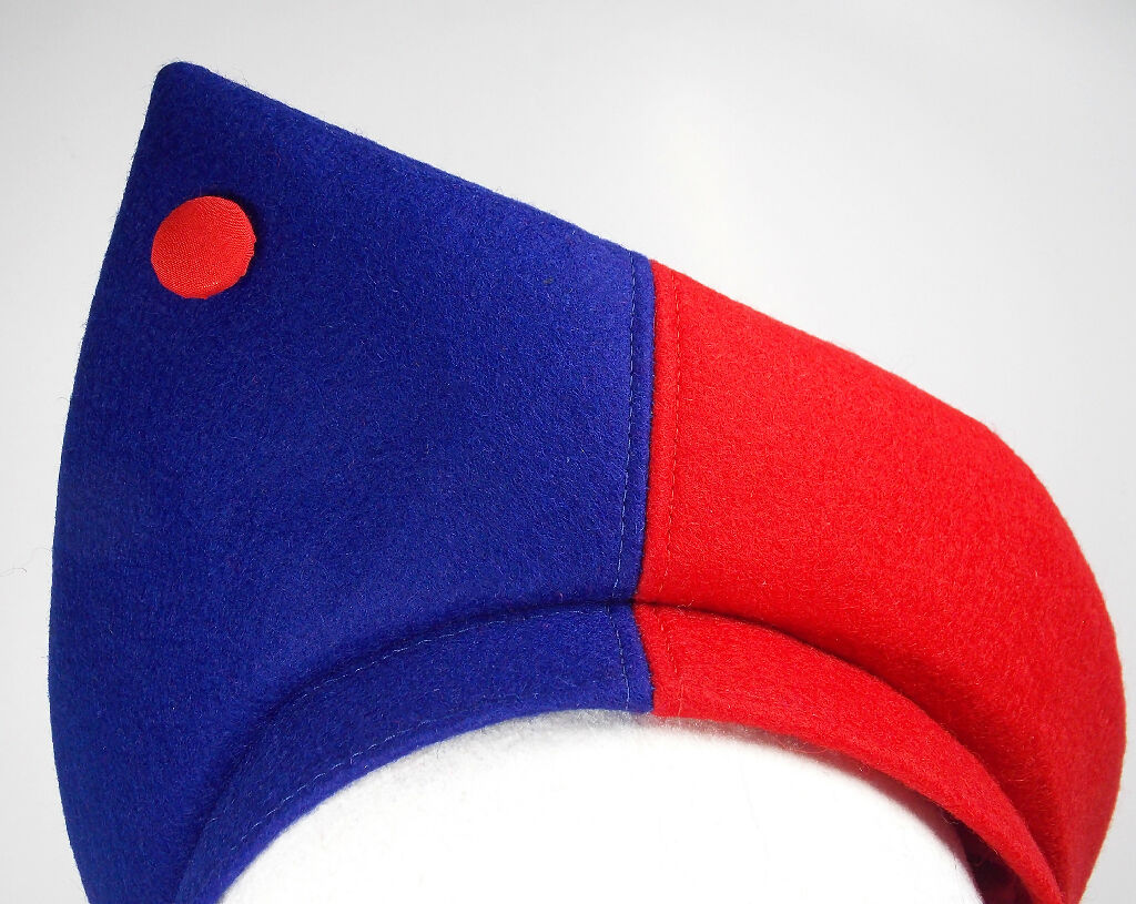 Red and blue pointed felt hat, 80s style