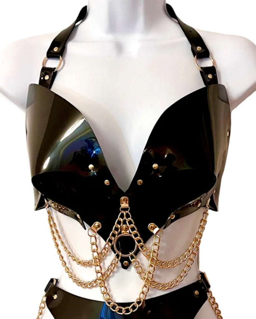HEART IN CHAINS Bra only - Black and Gold