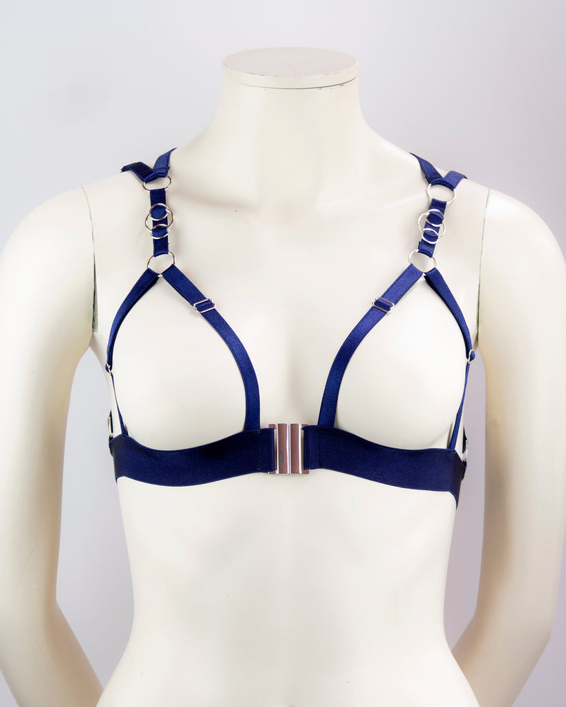 Atria cage bralette: Midnight Blue & Silver, ready-to-ship