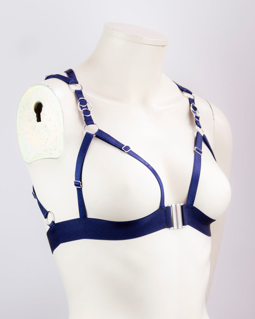 Atria cage bralette: Midnight Blue & Silver, ready-to-ship