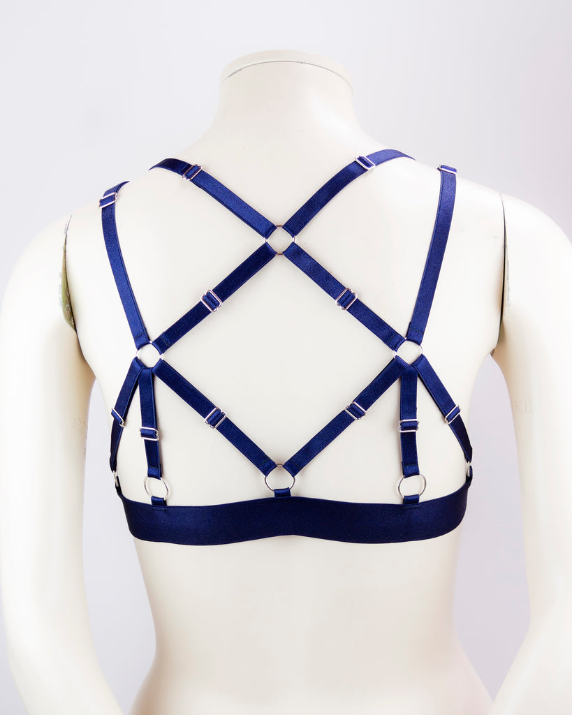 Atria cage bralette: Midnight Blue & Silver, ready-to-ship