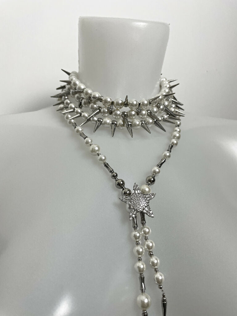 “Angel's Shackles” spiked pearls cross choker