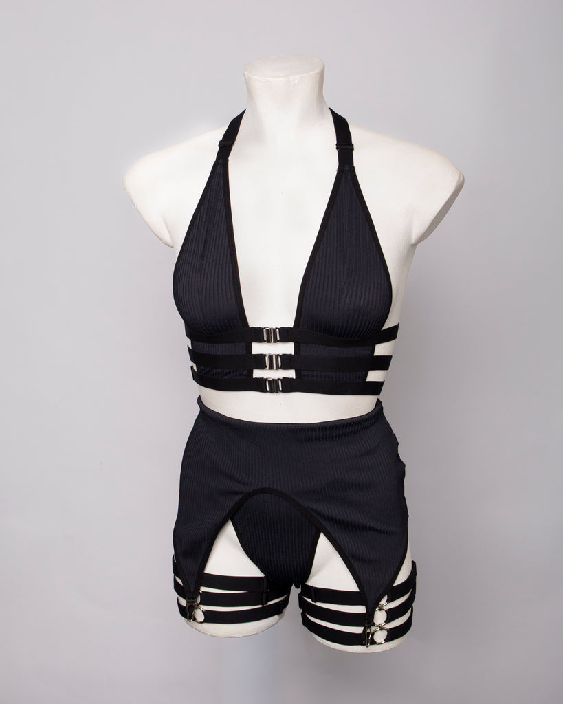 Three Piece Garter Lingerie Set - DAPHNE